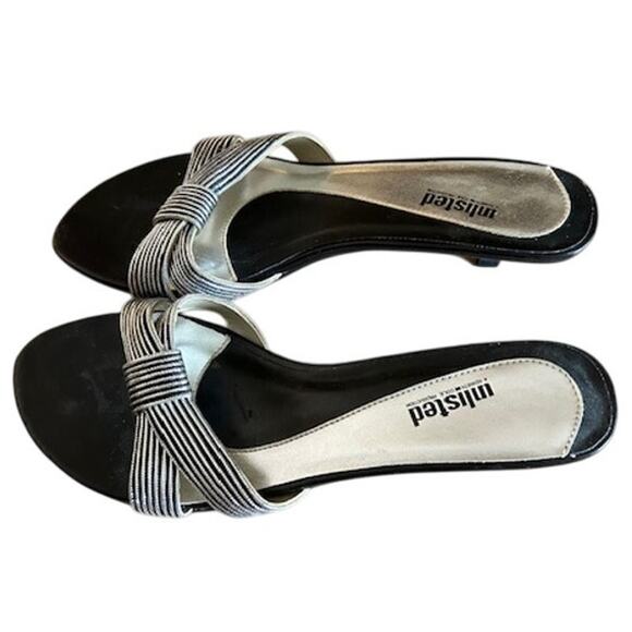 Unlisted Black & Silver Striped Knot Slip-On Kitten Heel Sandals – Size 8.5 - Picture 2 of 7